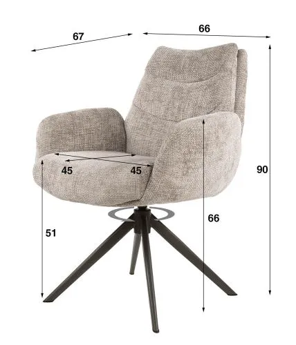 2er Set Stuhl Chavi | mit Armlehnen | drehbar | Hoven-Stoff | sand - braun