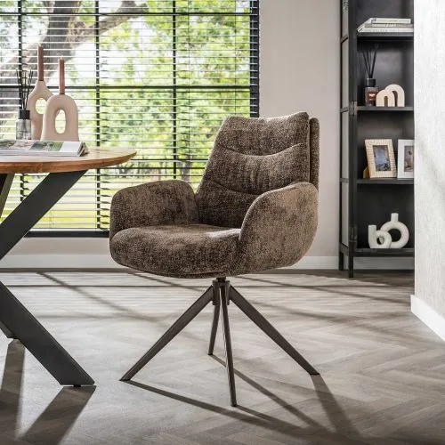 2er Set Stuhl Chavi | mit Armlehnen | drehbar | Hoven-Stoff | taupe-braun