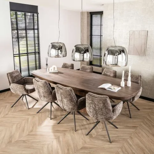 2er Set Stuhl Chavi | mit Armlehnen | drehbar | Hoven-Stoff | taupe-braun