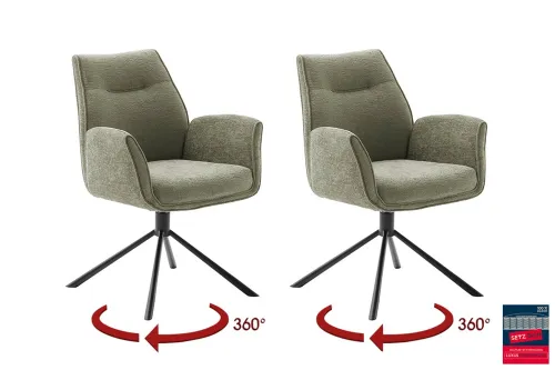 2er Set Stuhl Diveria mit Armlehnen | drehbar | olive