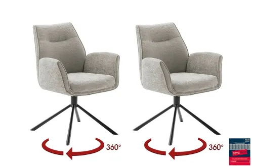 2er Set Stuhl Diveria mit Armlehnen | drehbar | taupe / sandfarben