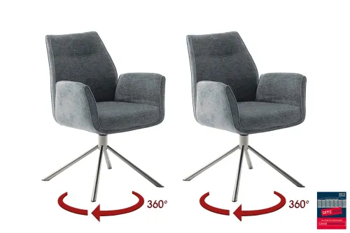 2er Set Stuhl Diveria mit Armlehnen | Edelstahl | drehbar | anthrazit / grau