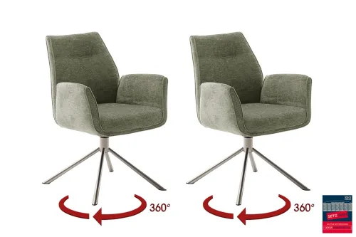 2er Set Stuhl Diveria mit Armlehnen | Edelstahl | drehbar | olive