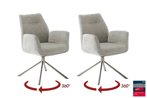 2er Set Stuhl Diveria mit Armlehnen | Edelstahl | drehbar | taupe / sandfarben