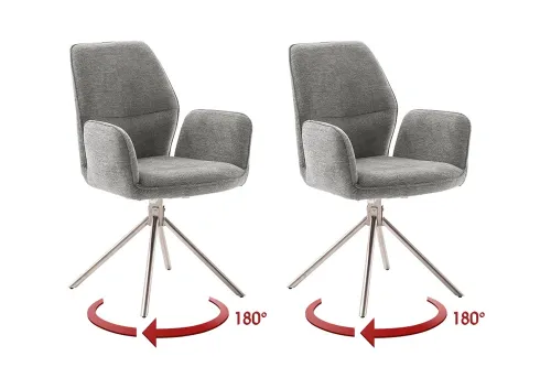 2er Set Stuhl Greyton mit Armlehnen | Edelstahl | drehbar | grau