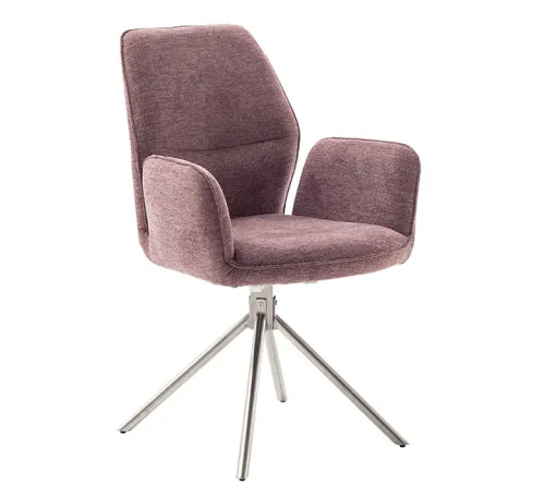 2er Set Stuhl Greyton mit Armlehnen | Edelstahl | drehbar | himbeer / rot