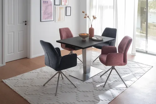 2er Set Stuhl Greyton mit Armlehnen | Edelstahl | drehbar | himbeer / rot