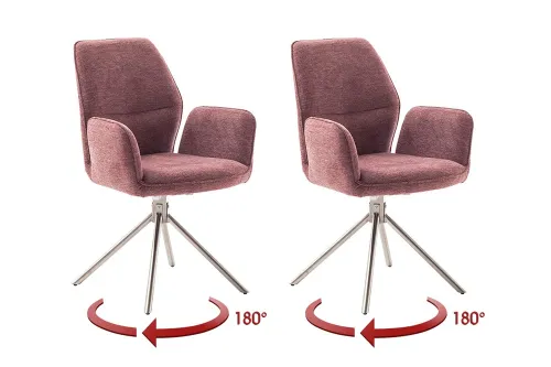 2er Set Stuhl Greyton mit Armlehnen | Edelstahl | drehbar | himbeer / rot