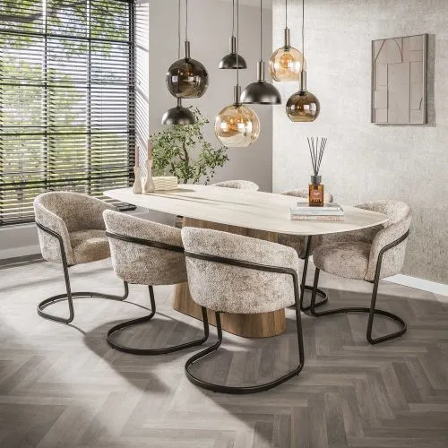 2er Set Stuhl Harmony | mit Schwinger-Gestell | Alura-Stoff / Chenillegewebe | sand