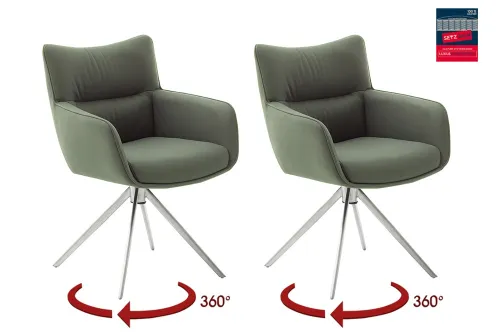 2er Set Stuhl Limone 2 mit Armlehnen | Edelstahl | drehbar | olive