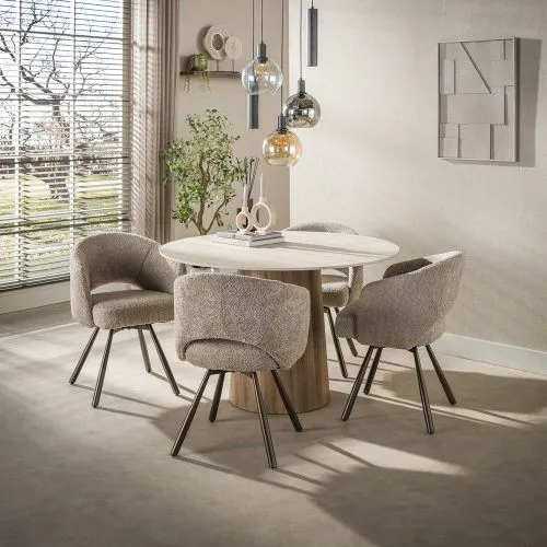 2er Set Stuhl Liva | Bouclé | drehbar | sand-braun