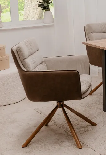 2er Set Stuhl Logan mit Armlehnen | drehbar | braun / beige