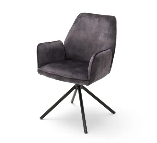 2er Set Stuhl Ottawa | mit Armlehnen | Samt | anthrazit