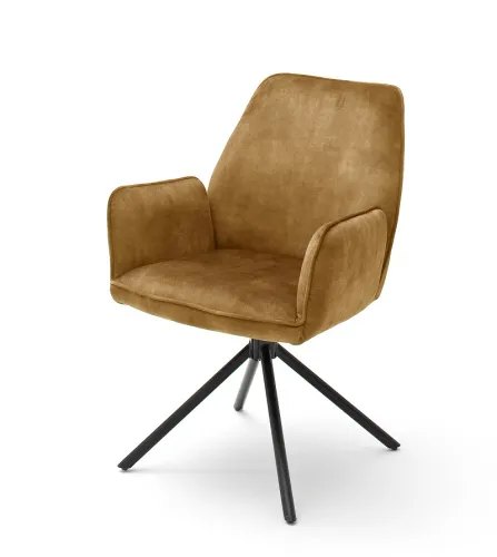 2er Set Stuhl Ottawa | mit Armlehnen | Samt | curry