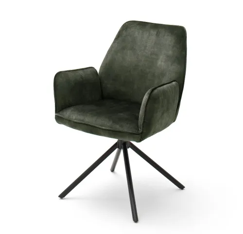 2er Set Stuhl Ottawa | mit Armlehnen | Samt | olive