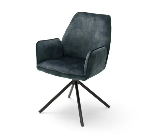 2er Set Stuhl Ottawa | mit Armlehnen | Samt | petrol