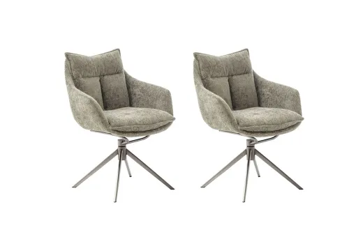 2er Set Stuhl Parker mit Armlehnen | Edelstahl | drehbar | braun / cappuccino