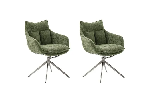 2er Set Stuhl Parker mit Armlehnen | Edelstahl | drehbar | grün / olive