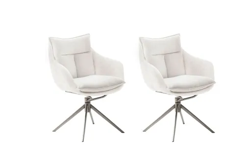 2er Set Stuhl Parker mit Armlehnen | Edelstahl | drehbar | weiß / creme