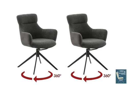 2er Set Stuhl Pelion mit Armlehnen | drehbar | anthrazit