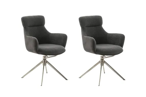 2er Set Stuhl Pelion mit Armlehnen | Edelstahl | drehbar | anthrazit