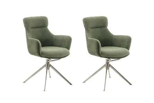 2er Set Stuhl Pelion mit Armlehnen | Edelstahl | drehbar | olive