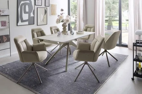 2er Set Stuhl Rafaela mit Armlehnen | drehbar | cappuccino / taupe matt