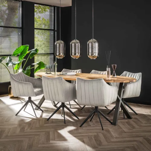 2er Set Stuhl Sivas mit Armlehnen | Samt | drehbar | silberfarben