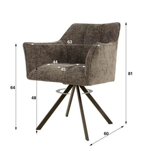 2er Set Stuhl Toik mit Armlehnen | drehbar | Hoven-Stoff / Chenillegewebe | braun