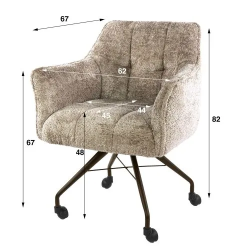 2er Set Stuhl Toik mit Armlehnen | auf Rollen | Alura-Stoff / Webstoff | sand-braun