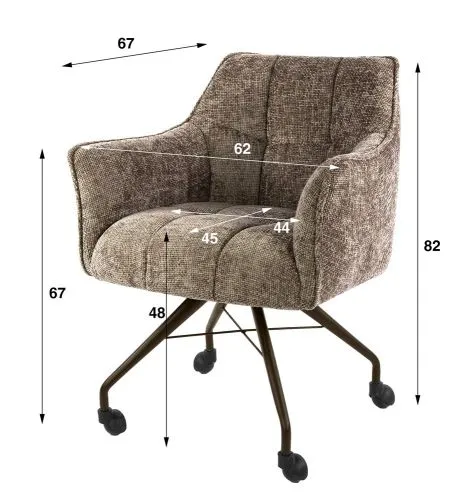2er Set Stuhl Toik mit Armlehnen | auf Rollen | Hoven-Stoff / Chenillegewebe | hampagne-braun