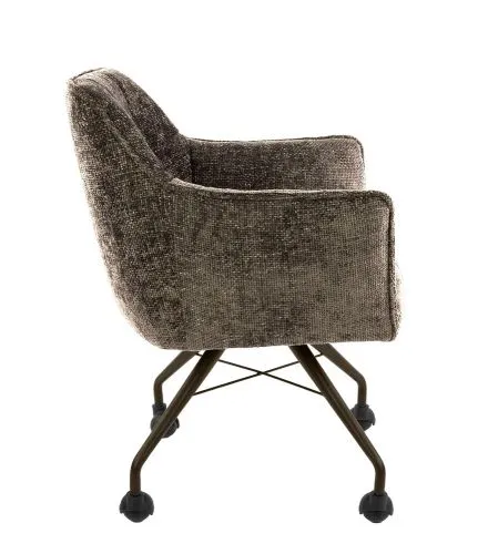 2er Set Stuhl Toik mit Armlehnen | auf Rollen | Hoven-Stoff / Chenillegewebe | taupe-braun
