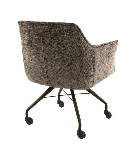 2er Set Stuhl Toik mit Armlehnen | auf Rollen | Hoven-Stoff / Chenillegewebe | taupe-braun