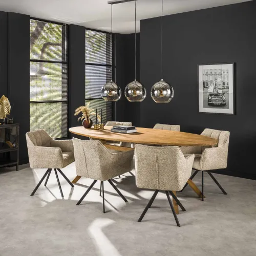 2er Set Stuhl Toik mit Armlehnen | drehbar | Boucle Stoff | sandfarben