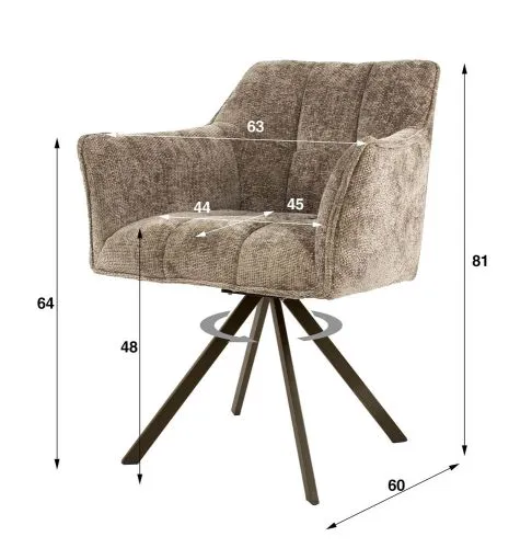 2er Set Stuhl Toik mit Armlehnen | drehbar | Hoven-Stoff / Chenillegewebe | champagne-braun