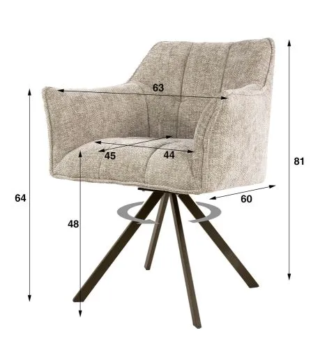 2er Set Stuhl Toik mit Armlehnen | drehbar | Hoven-Stoff / Chenillegewebe | sand-braun