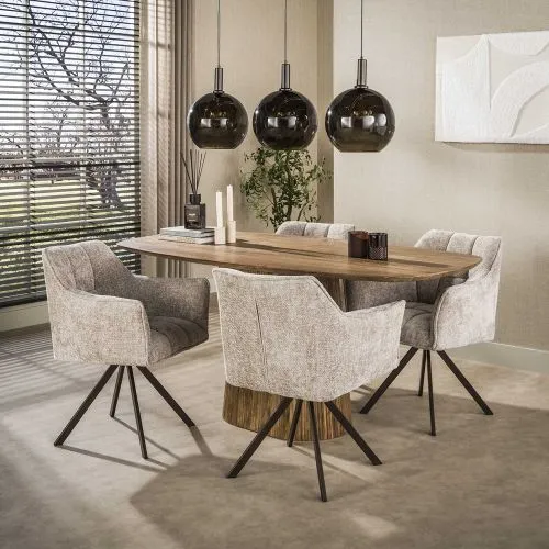2er Set Stuhl Toik mit Armlehnen | drehbar | Hoven-Stoff / Chenillegewebe | sand-braun