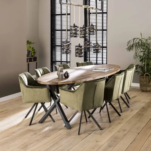 2er Set Stuhl Toik mit Armlehnen | drehbar | Samt | grün