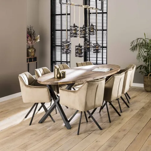 2er Set Stuhl Toik mit Armlehnen | Samt | drehbar | champagner