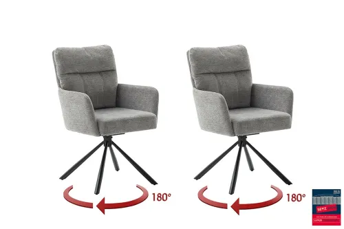 2er Set Stuhl Utica mit Armlehnen | drehbar | grau
