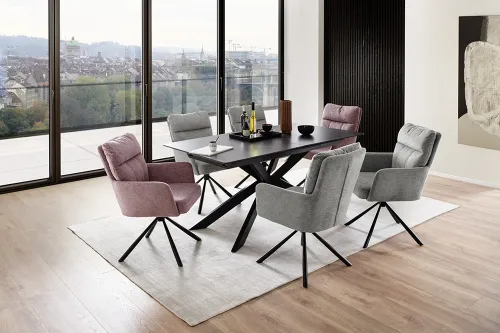 2er Set Stuhl Utica mit Armlehnen | drehbar | himbeer