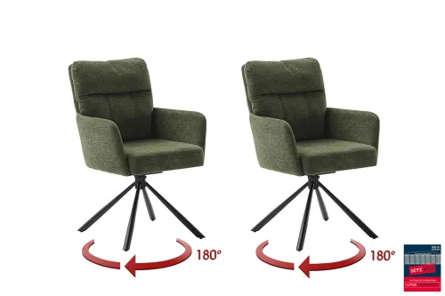 2er Set Stuhl Utica mit Armlehnen | drehbar | olive