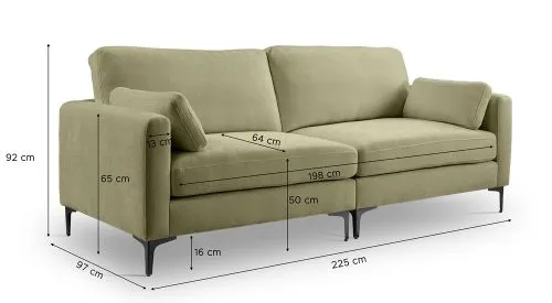 3,5-Sitzer Polstersofa Venti | 225cm | Webstoff | grün