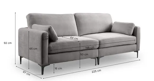 3,5-Sitzer Polstersofa Venti | 225cm | Webstoff | hellgrau