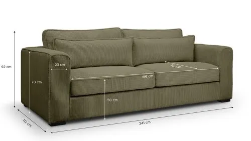 3-Sitzer Polstersofa Almera | 241cm | Cordstoff | khaki