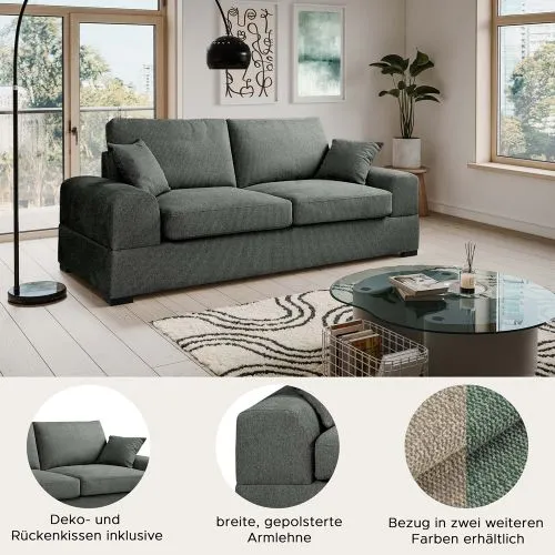 3-Sitzer Polstersofa Veda | 221cm | Strukturstoff | grau