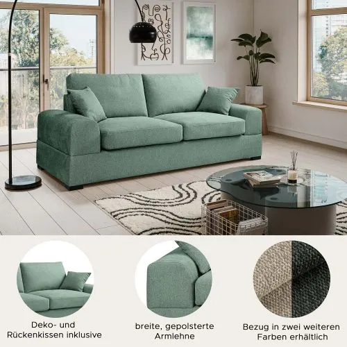 3-Sitzer Polstersofa Veda | 221cm | Strukturstoff | petrol