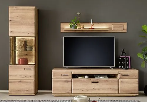 Wohnkombination Naxos | Eiche Evoke | 3-teilig | LED Beleuchtung