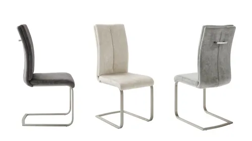 4er Set Freischwinger Stuhl Hudson | Edelstahl | creme