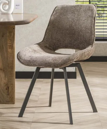 4er Set Stuhl Basi | drehbar | Chenille-Stoff | champagne